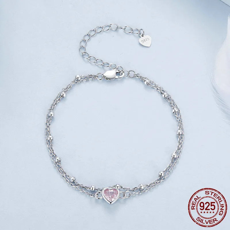 Sweet Girlish 925 sterling silver heart bracelet with adjustable chain showing 6mm pendant detail