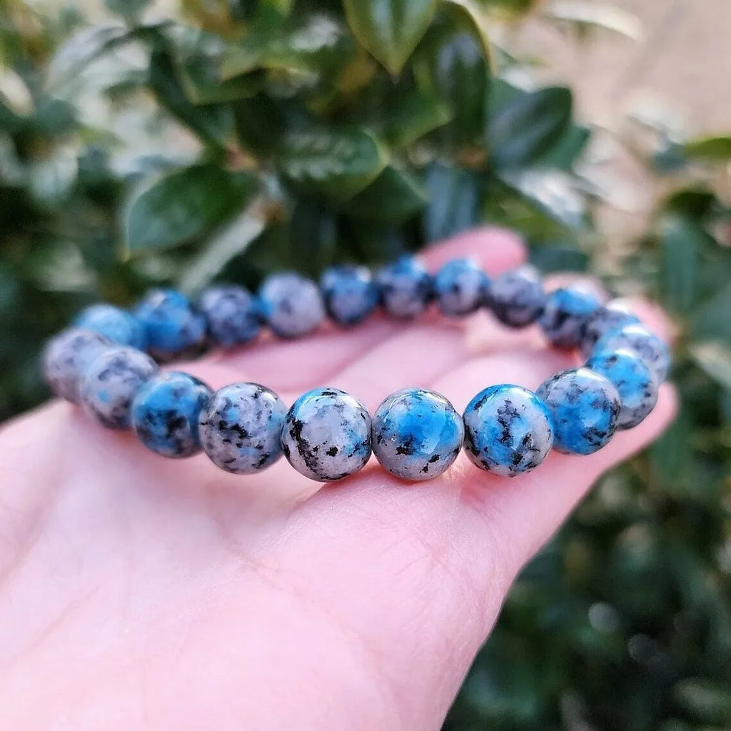 Handmade blue K2 Azurite stone beaded bracelet with geometric pattern in New Chinese style