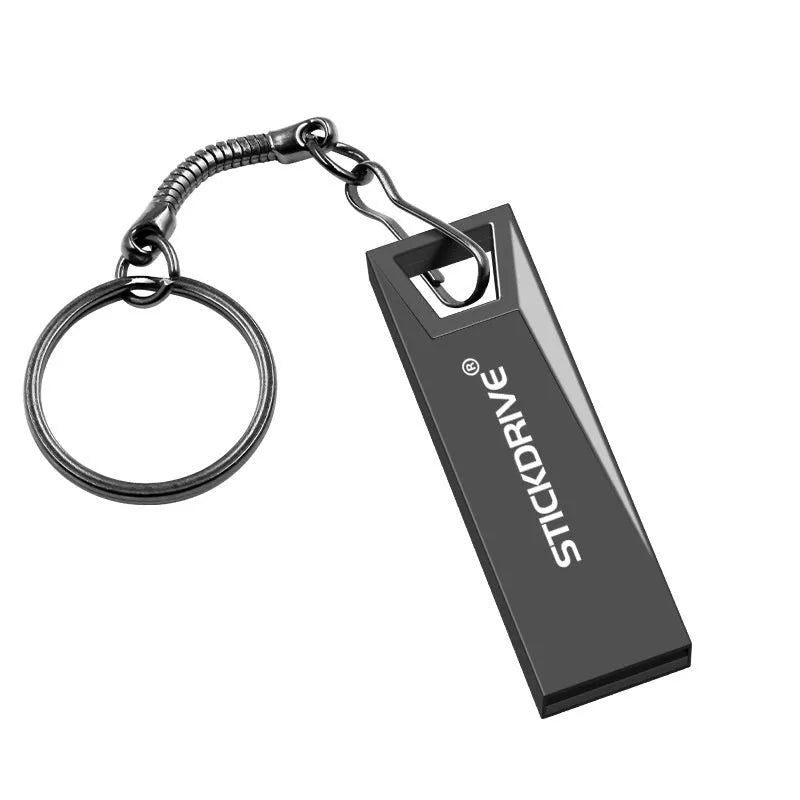 Metal Drive High Speed Car USB flash drive with black or silver chain, showing 9-12mm metal casing and USB port