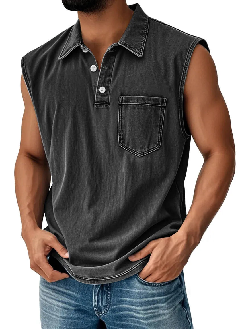 Men's 3D digital print polo shirt with button placket and short sleeves in loose fit design