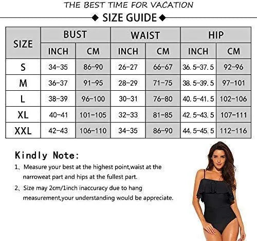 Black one-piece swimsuit with cut-out design and ruffled straps for swimming activities