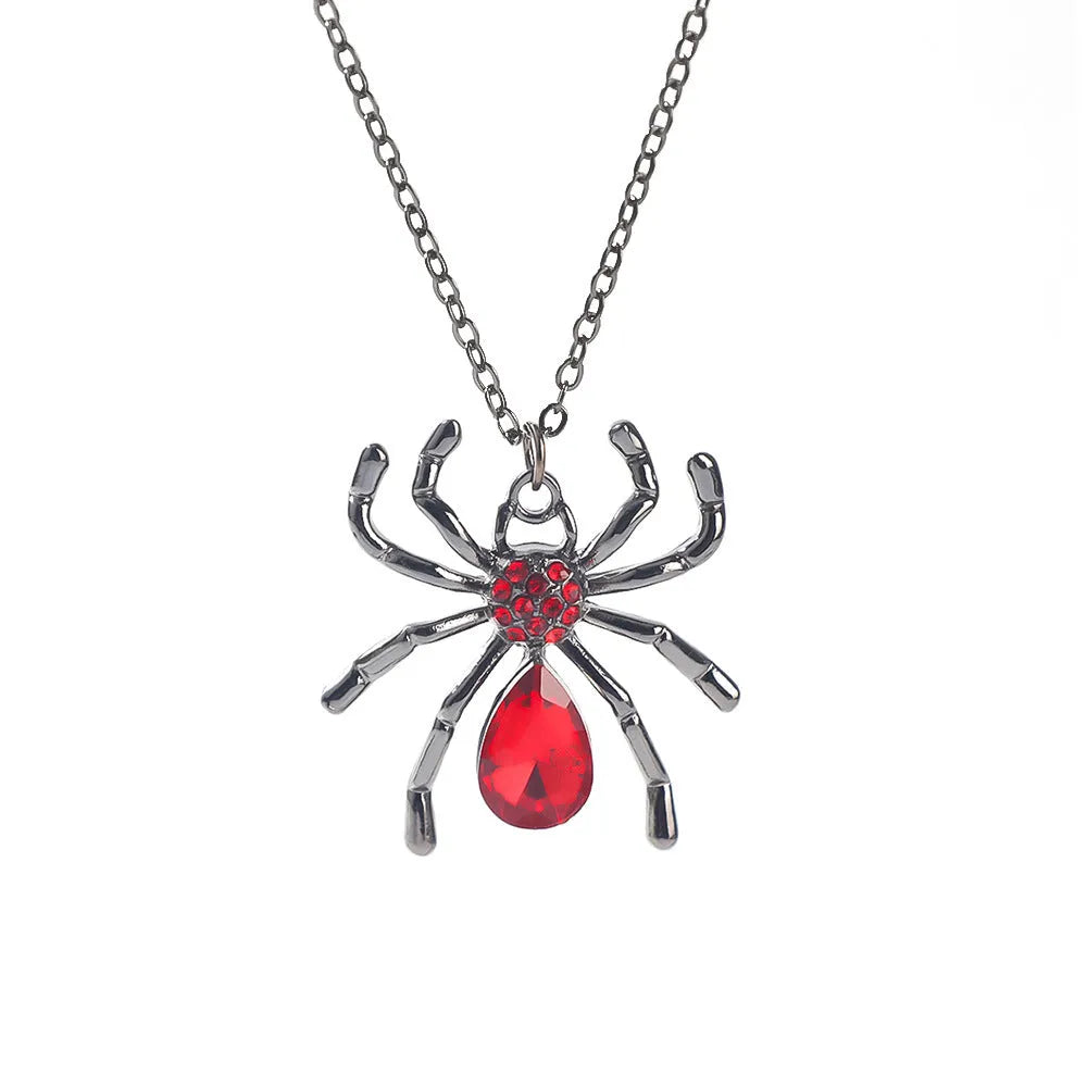 Electroplated gothic necklace with spider bat pendant on adjustable 45-50cm chain, showing intricate zinc alloy detailing