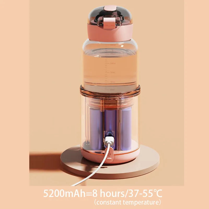 Wireless portable baby milk mixer with thermostatic cup and glass body, 86x210mm, shown in white, pink, blue or yellow.