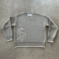 Grey loose-fitting knitwear coat with long sleeves, acetate fibre construction, pullover design for autumn winter wear