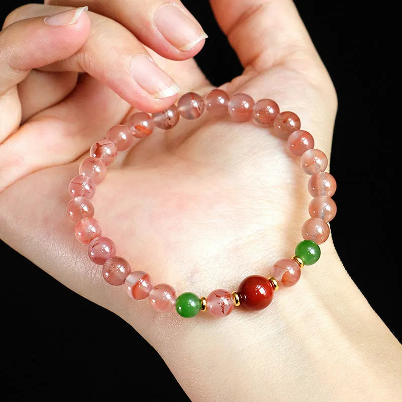 Women's ice floating south red white agate fishtail bracelet handmade jewellery elegant design