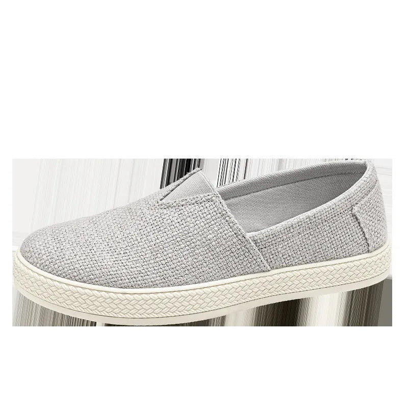 Men's casual canvas cloth shoes with round toe and PVC sole in beige, black and gray colour options