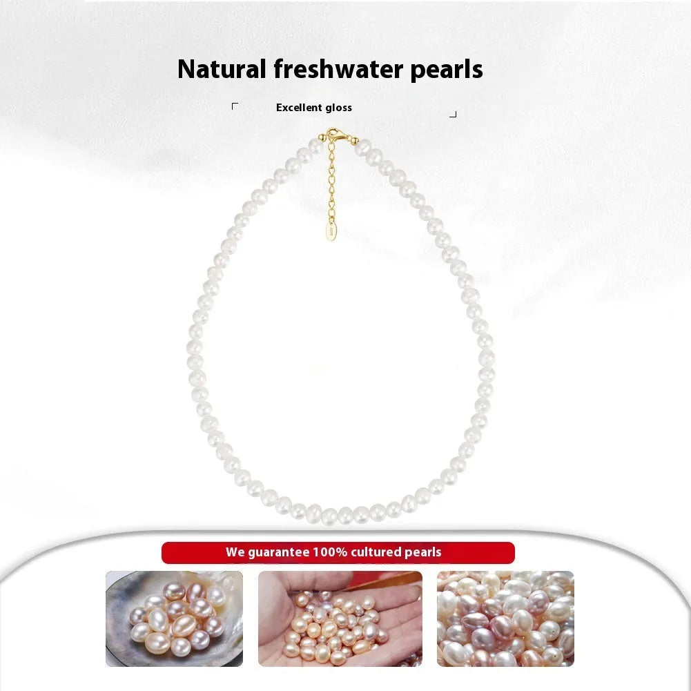 Women's adjustable freshwater pearl necklace with 925 sterling silver and 6-7mm pearls on adjustable clasp