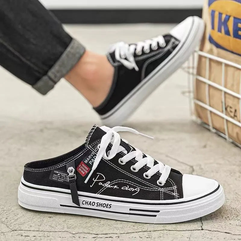 Men's canvas slip-on casual shoes in black and blue colour options