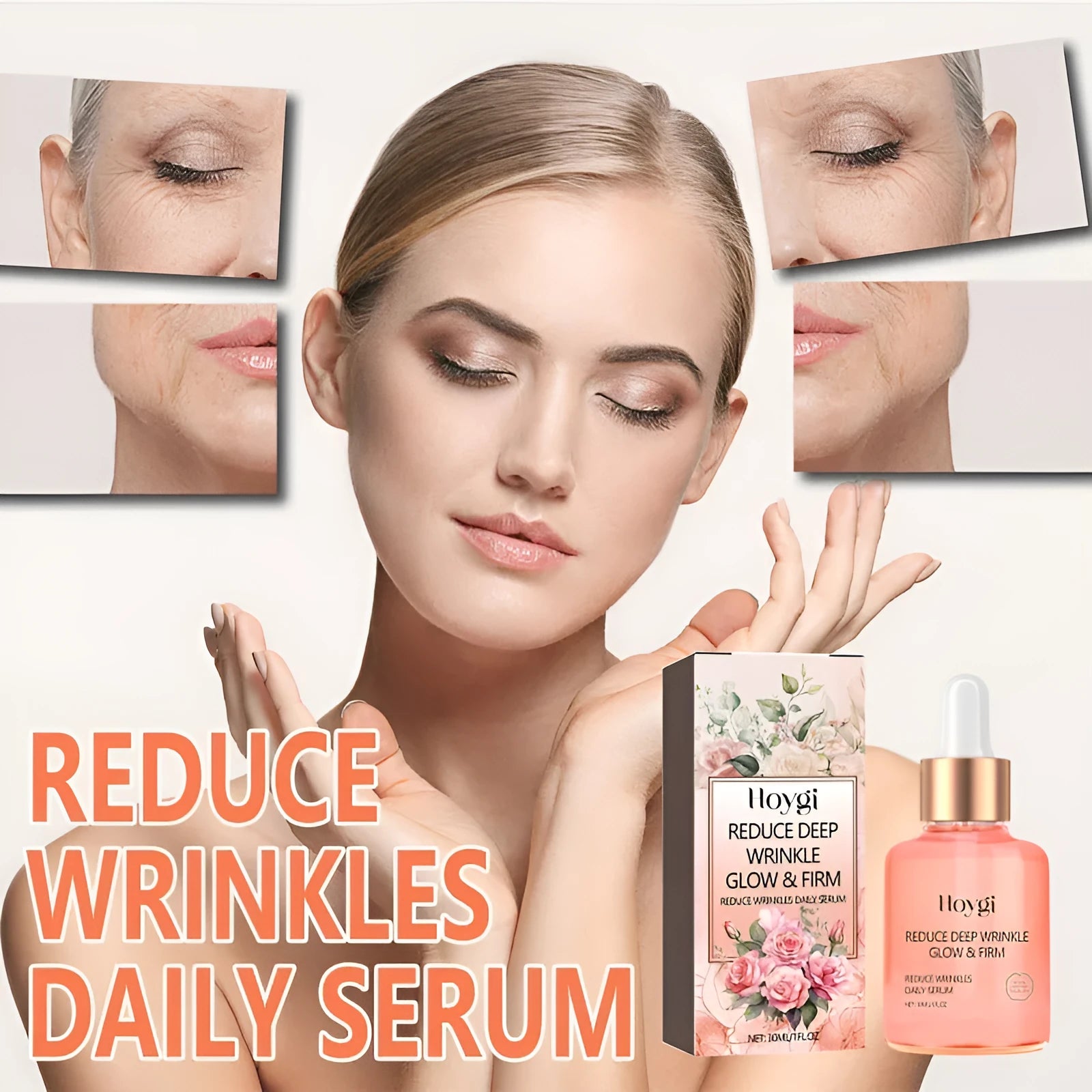 30ml bottle of rose essential oil for smoothening wrinkles and brightening skin.