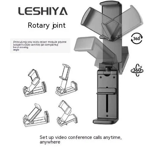 Foldable rotating phone holder in black, green, or grey, showing 360-degree adjustment and compact design