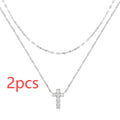 S925 sterling silver double-layer twin diamond cross necklace on clavicle chain in gold finish