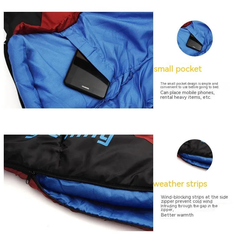 Mummy-style camping sleeping bag in Army Green colour, compressed in storage bag beside expanded view showing tapered design