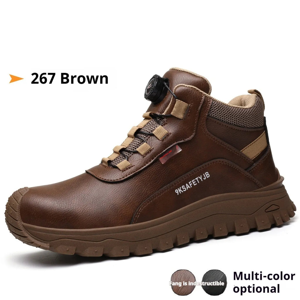 Leather work shoes with rubber soles in black, khaki, gray, and insulated brown colours, sizes 36-46