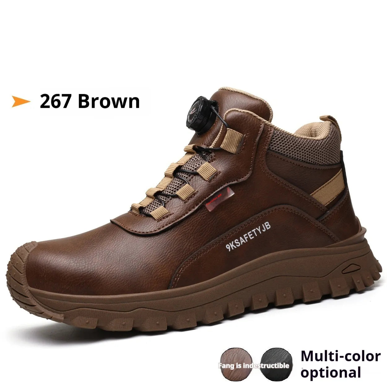Leather work shoes with rubber soles in black, khaki, gray, and insulated brown colours, sizes 36-46