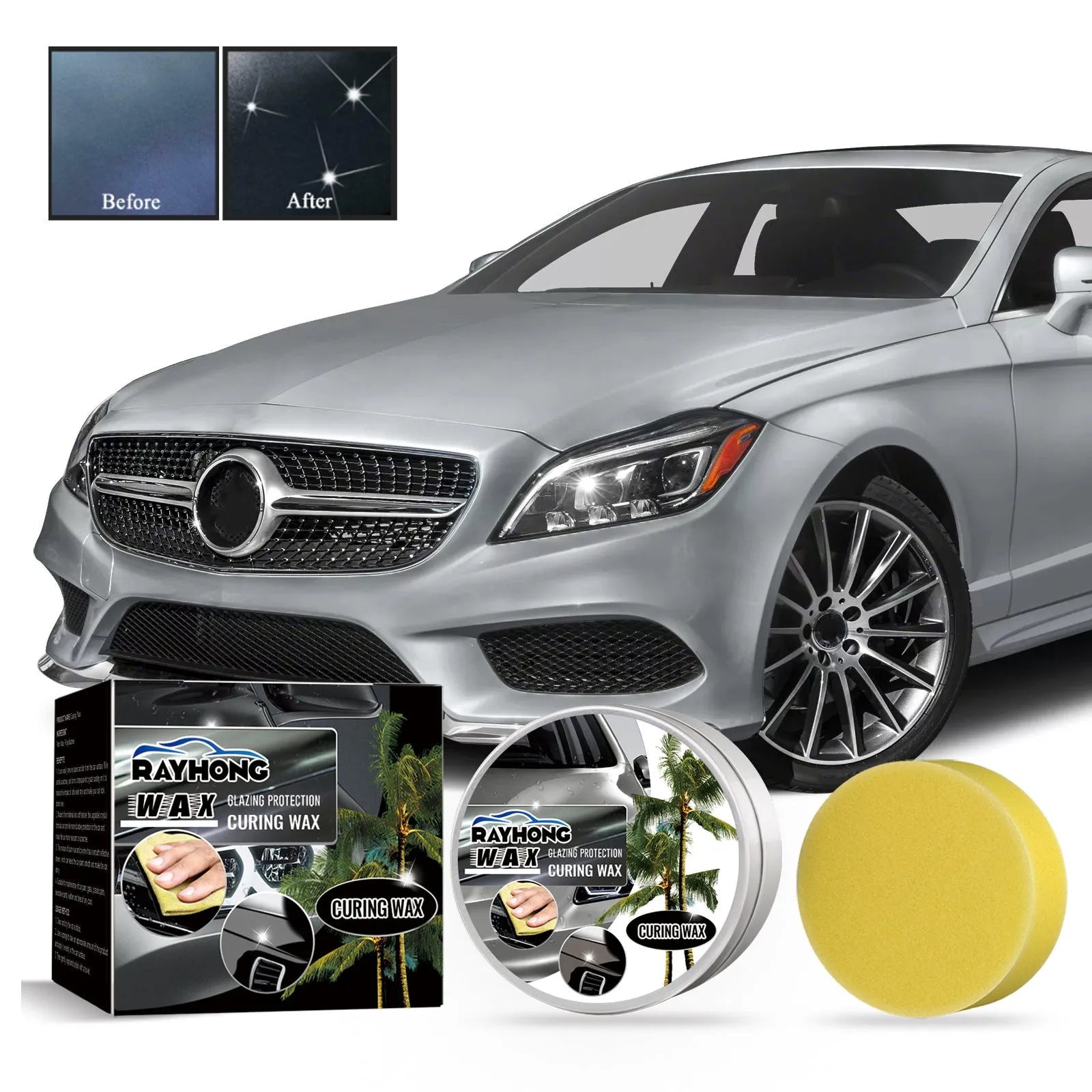 Car coating wax block and sponge for paint renovation and protection