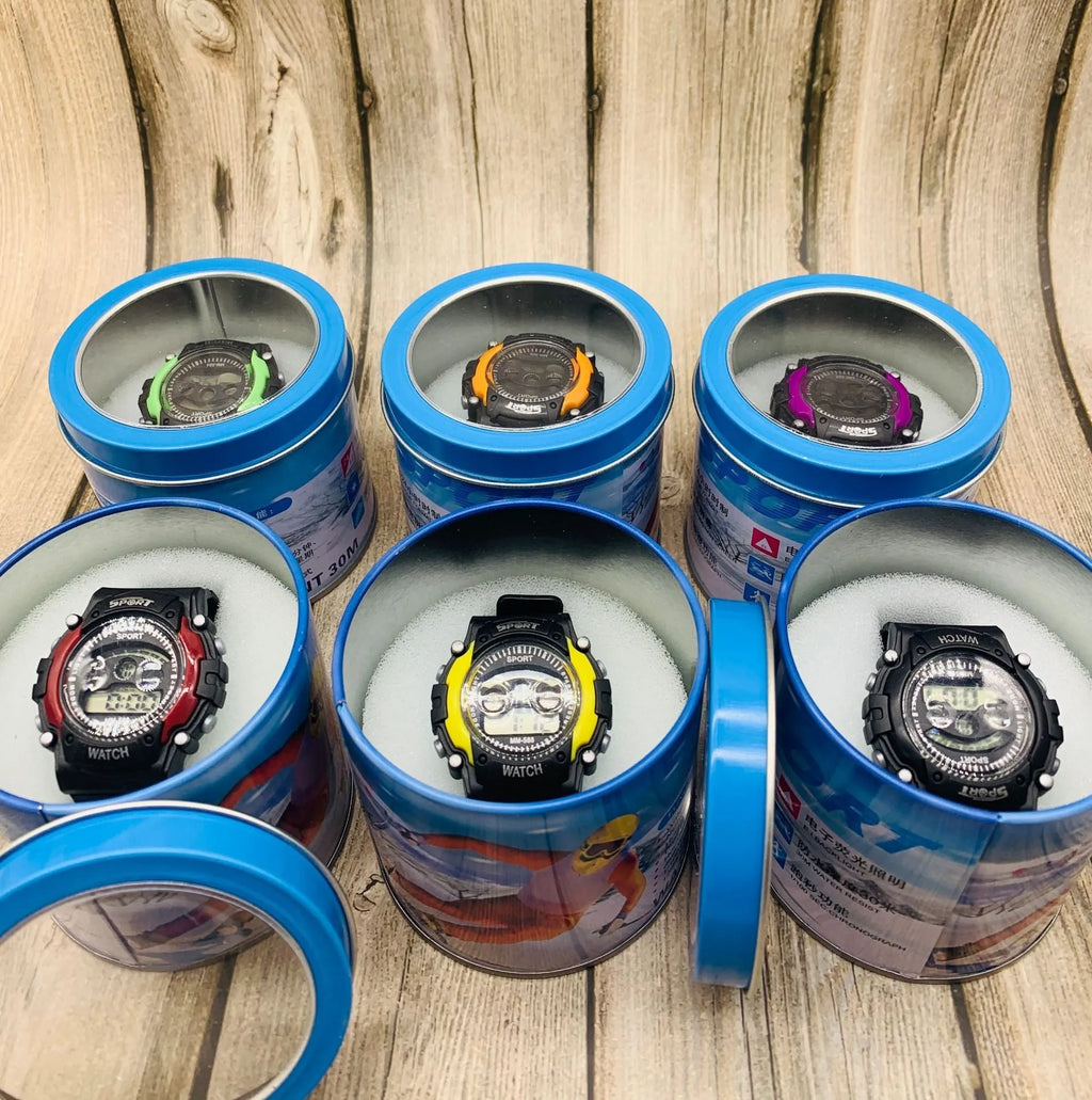 Electronic digital student watch with mixed colour large plate display and silicone strap