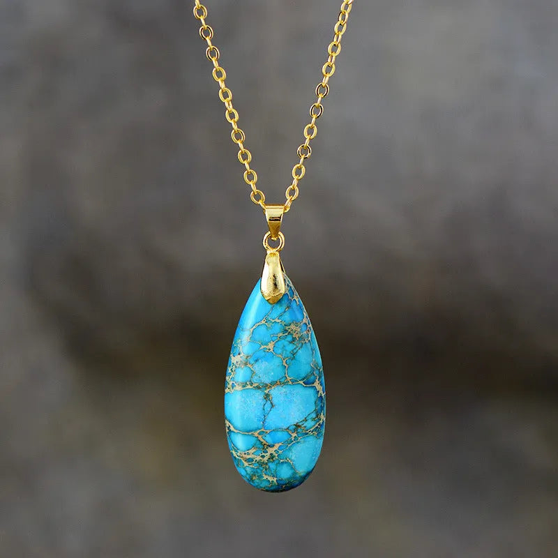 Emperor Stone Water Drop jade pendant necklace with 18K gold plating in drop-shaped modelling