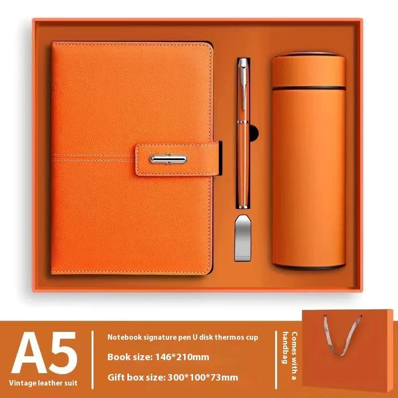 A5 notebook with imitation leather cover in various colours, open to show wood-free paper pages