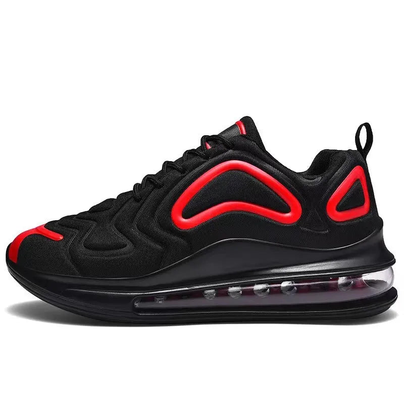 Men's black casual sneakers with a thick sole and lace-up front on a white background.