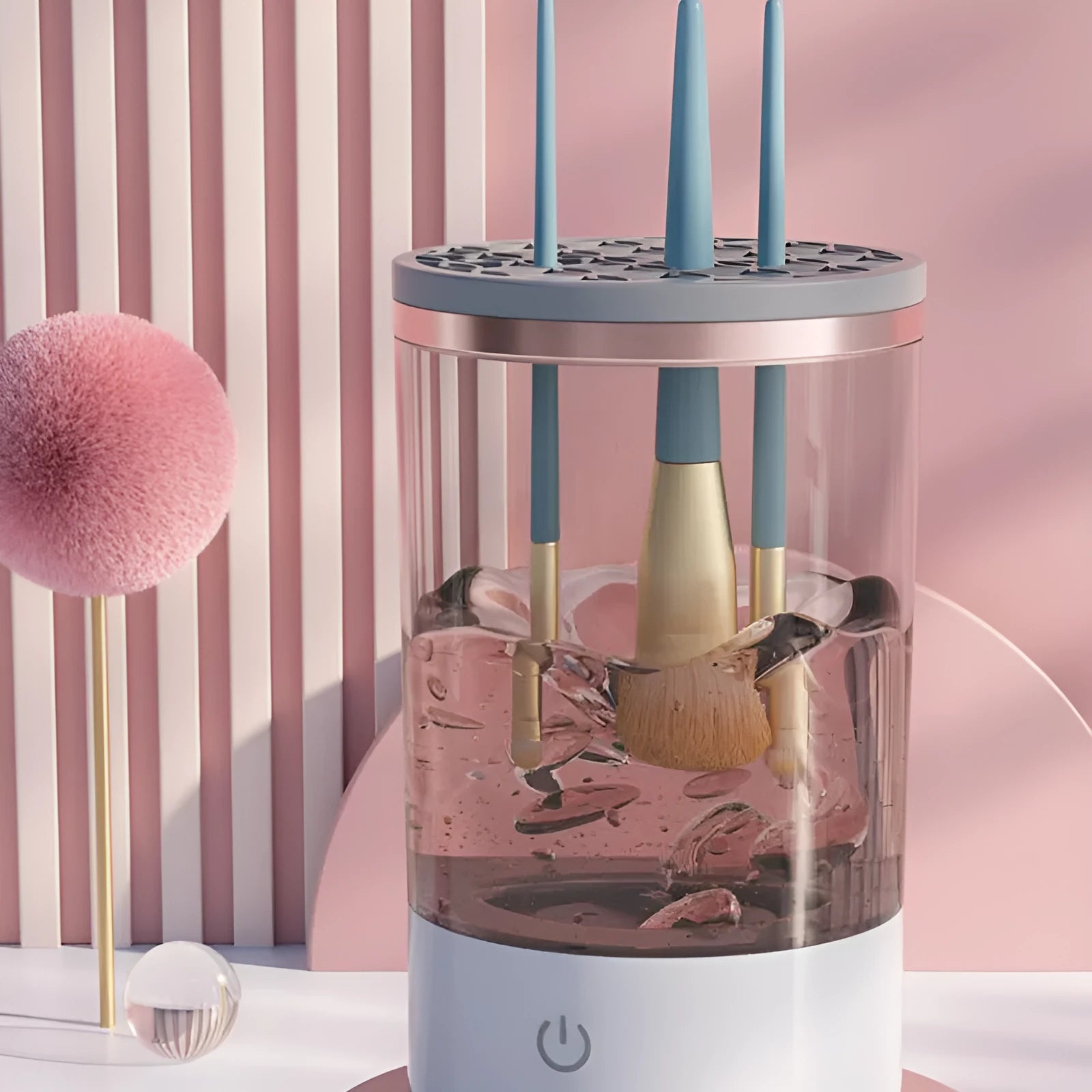 Grey and white portable electric makeup brush cleaning machine with USB charger