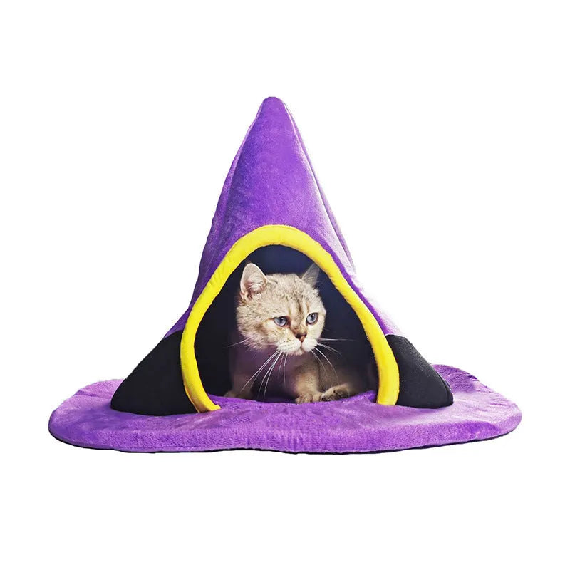Purple Halloween witch hat shaped cat nest measuring 60x45cm with cloth construction