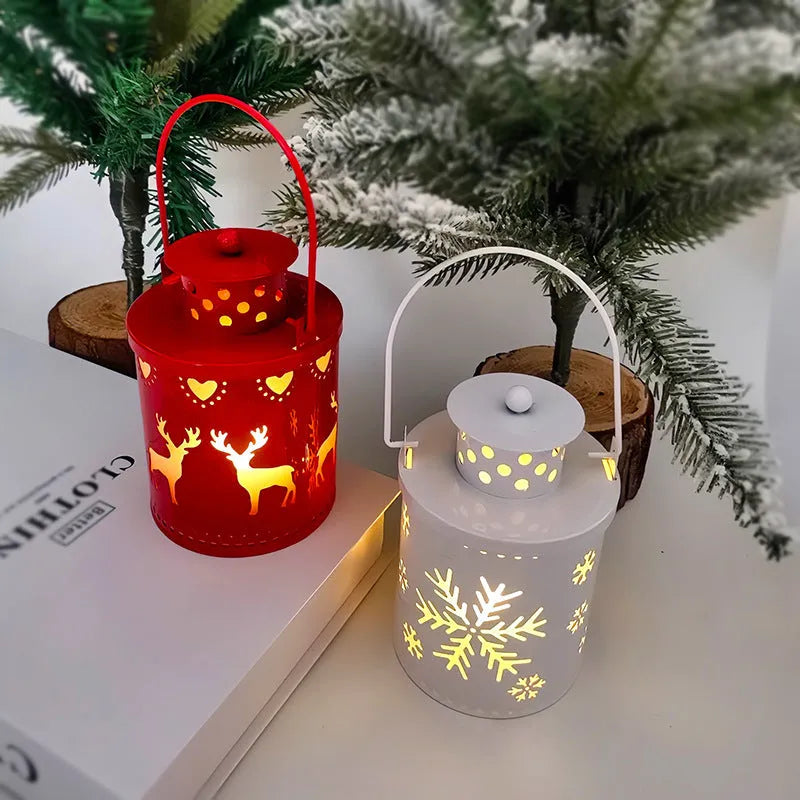 Green wrought iron LED Christmas candle lantern with electronic flickering light