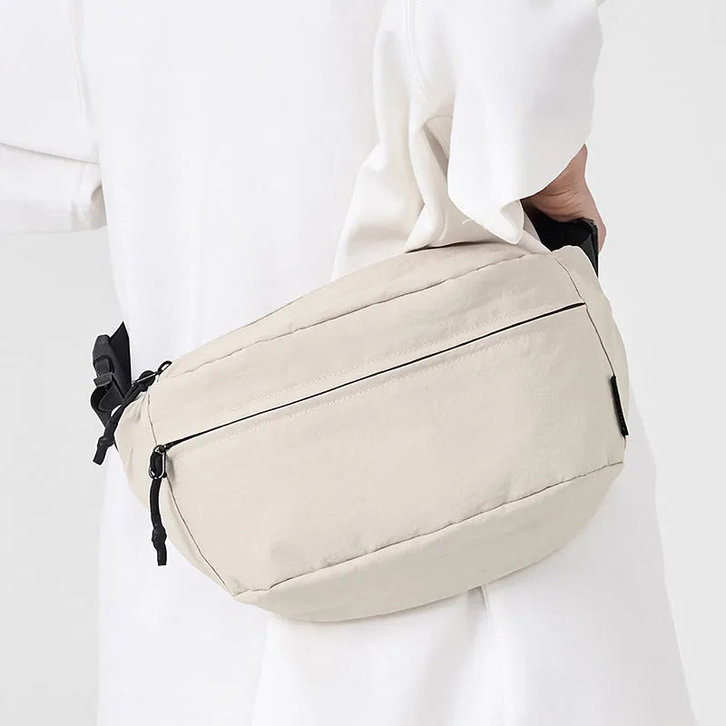 Waterproof nylon chest bag for men and women, small belt bag with zipper pockets, available in white black khaki green