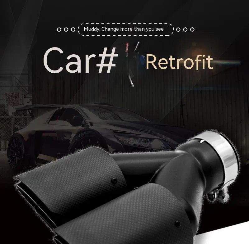Black carbon fibre car exhaust pipe with dual outlets, measuring 250mm in length