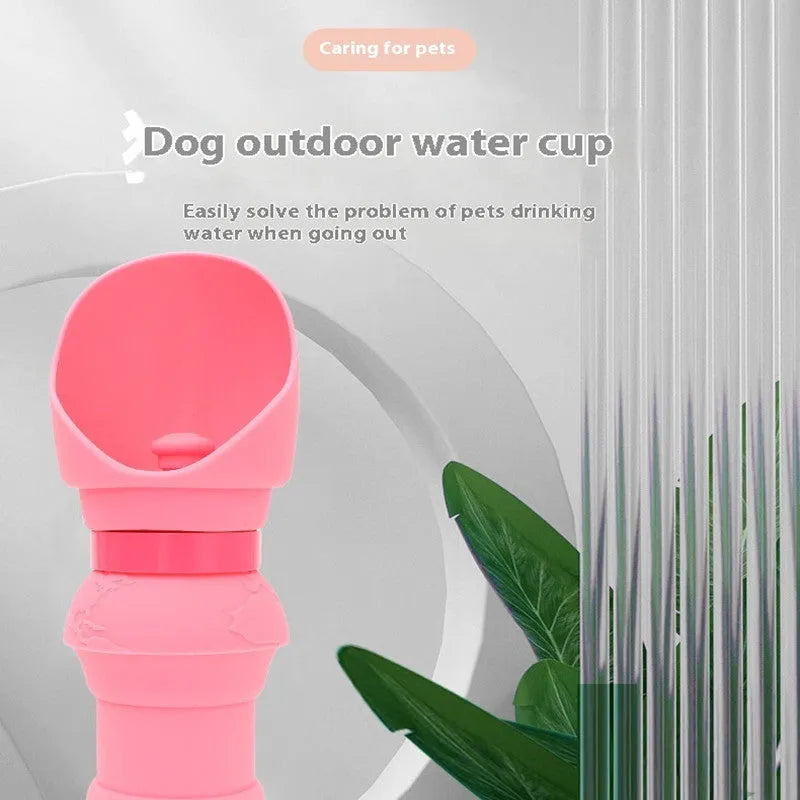 Collapsible silicone pet water cup showing folded and expanded states with 550ml capacity measurement