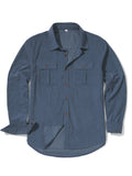 Men's loose-fit corduroy shirt in Japanese retro style with sanded velvet texture, shown in Army Green colour