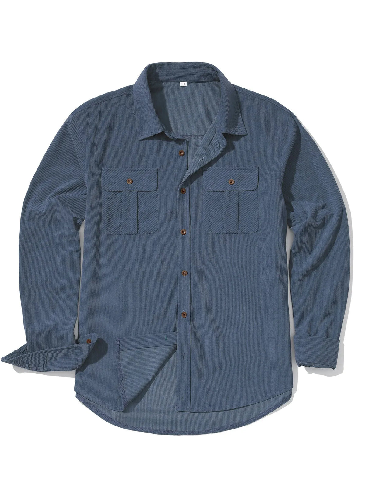 Men's loose-fit corduroy shirt in Japanese retro style with sanded velvet texture, shown in Army Green colour