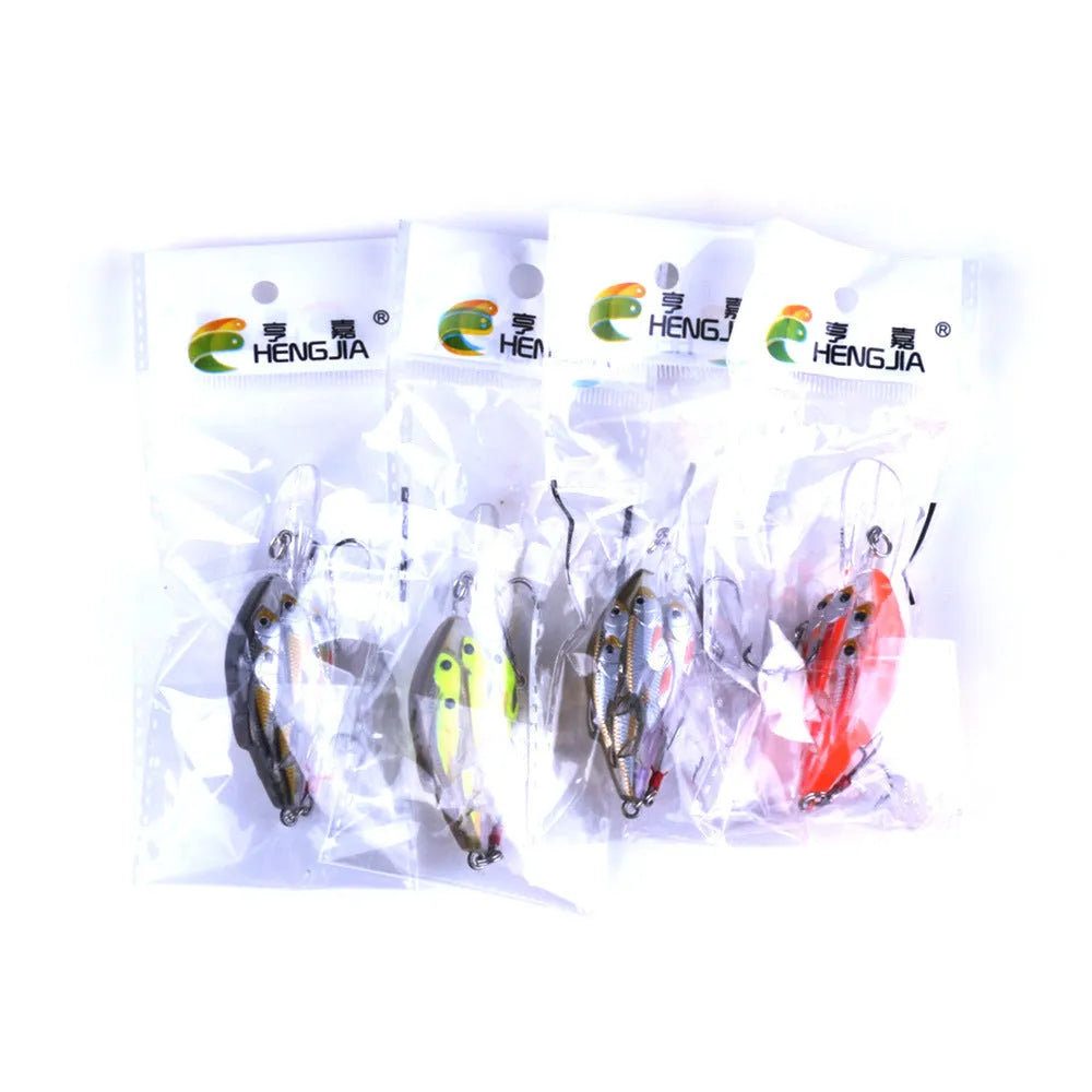 Floating hard bait fishing lure with fish feather hook in multiple colour options