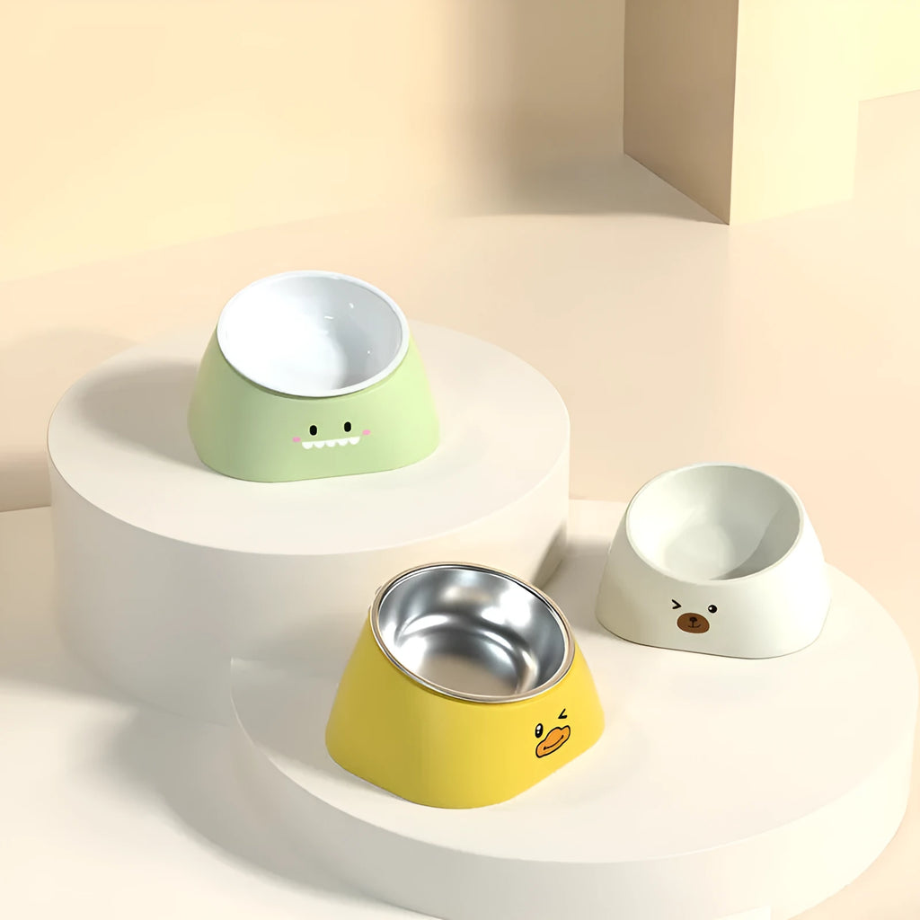 15 degree tilted cat bowl with stainless steel and PP construction in green colour