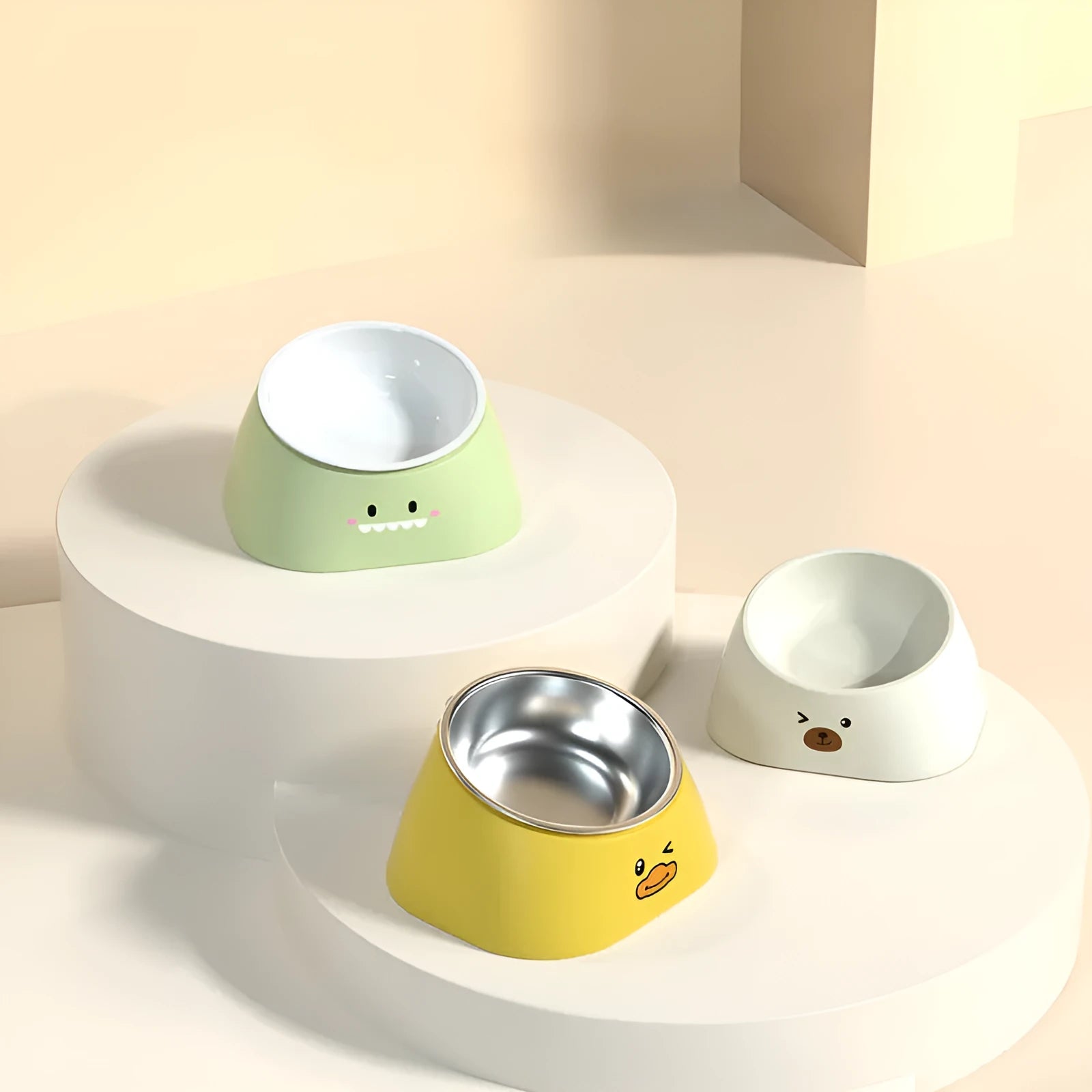 15 degree tilted cat bowl with stainless steel and PP construction in green colour