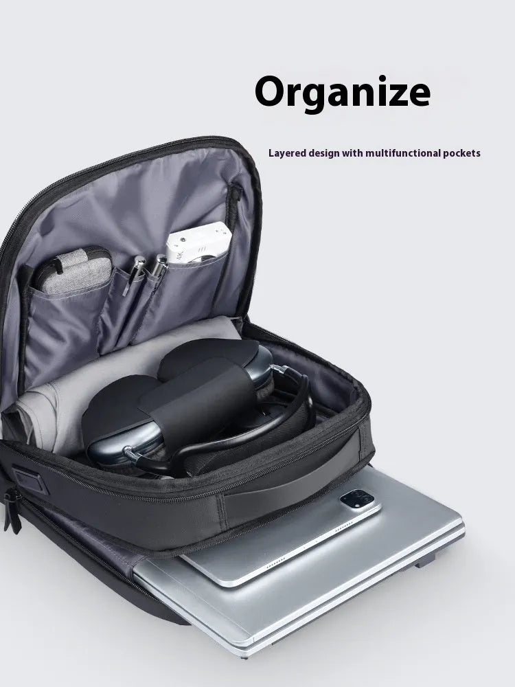 Graphite grey USB business backpack with oxford cloth construction and below 20L capacity