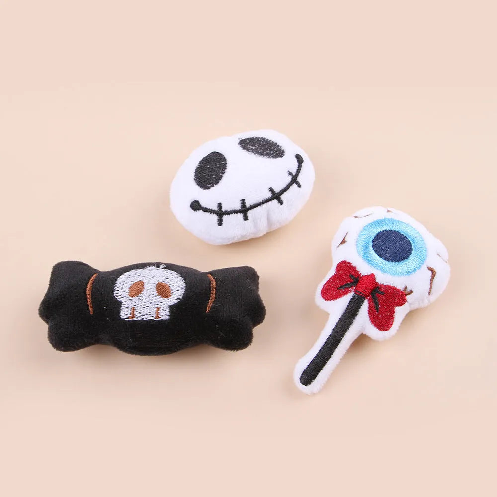 Plush cat teaser toy with candy pattern design for interactive feline play