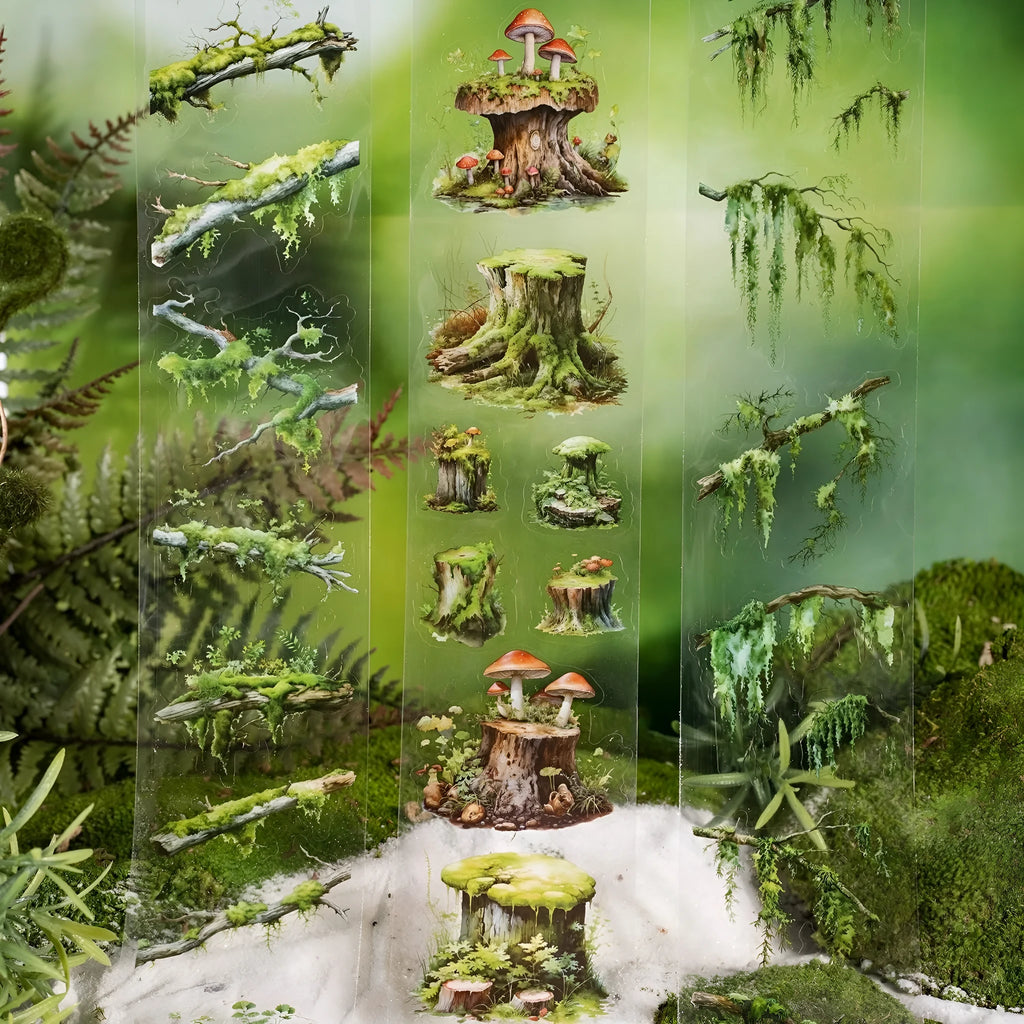 Forest Moss Series DIY decorative sticker roll set with artificial moss and wooden pieces for craft scenes