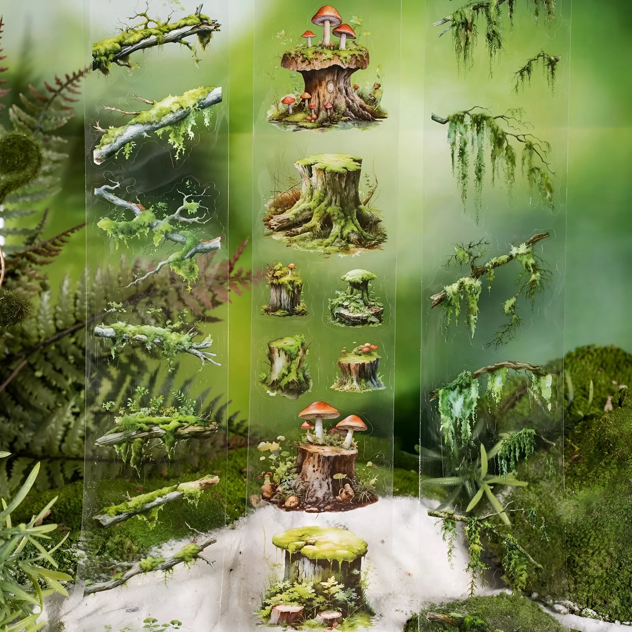 Forest Moss Series DIY decorative sticker roll set with artificial moss and wooden pieces for craft scenes