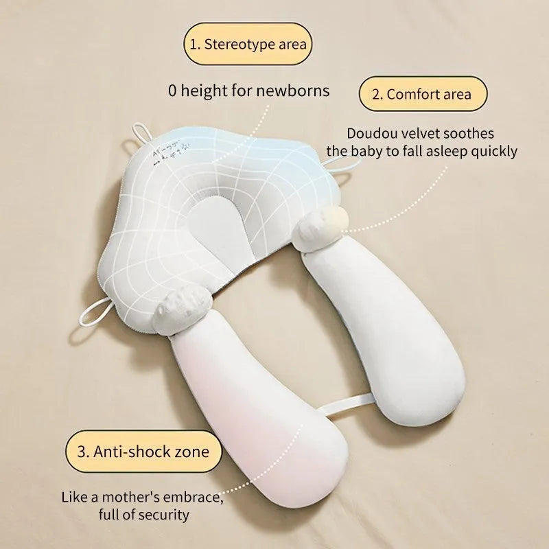 U-shaped baby head shaping pillow in pure cotton fabric with detachable support column