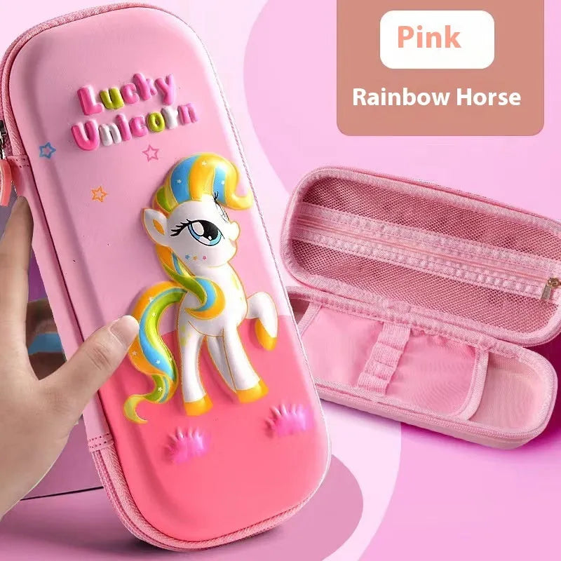 3D leather pencil case with zipper closure showing decorative space theme design