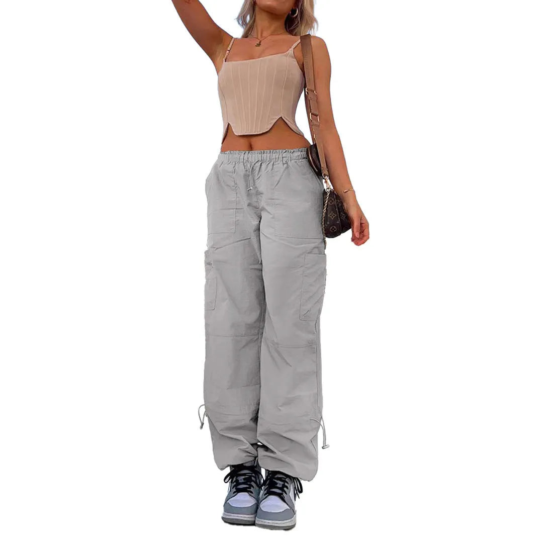 Multi-bag straight-leg cargo casual trousers in a loose fit, shown in one of six available colours.