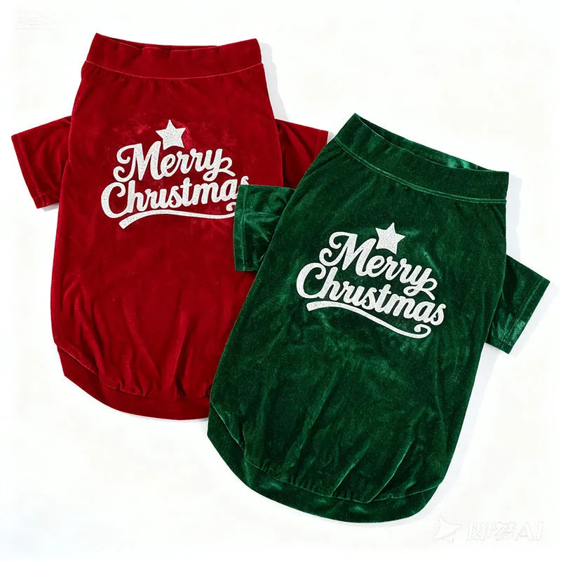 Christmas pet clothes in red or green, polyester dog and cat outfit, sizes S to 6XL