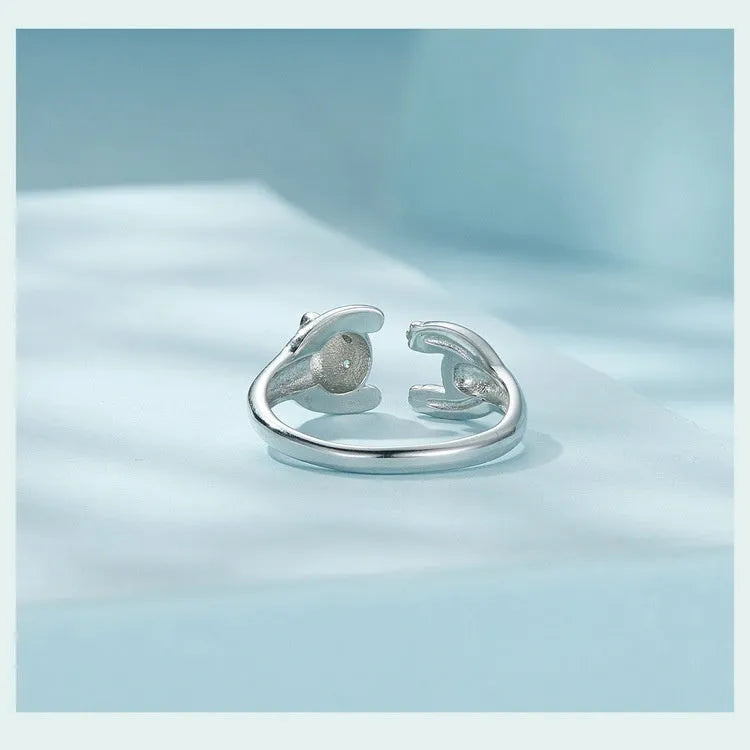 Adjustable sterling silver panda open ring with white gold plating showing 2.5cm diameter and detailed animal motif