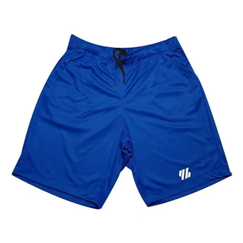 Metal silk fabric sports shorts in loose fit, available in colours like army green and sapphire blue for summer sports