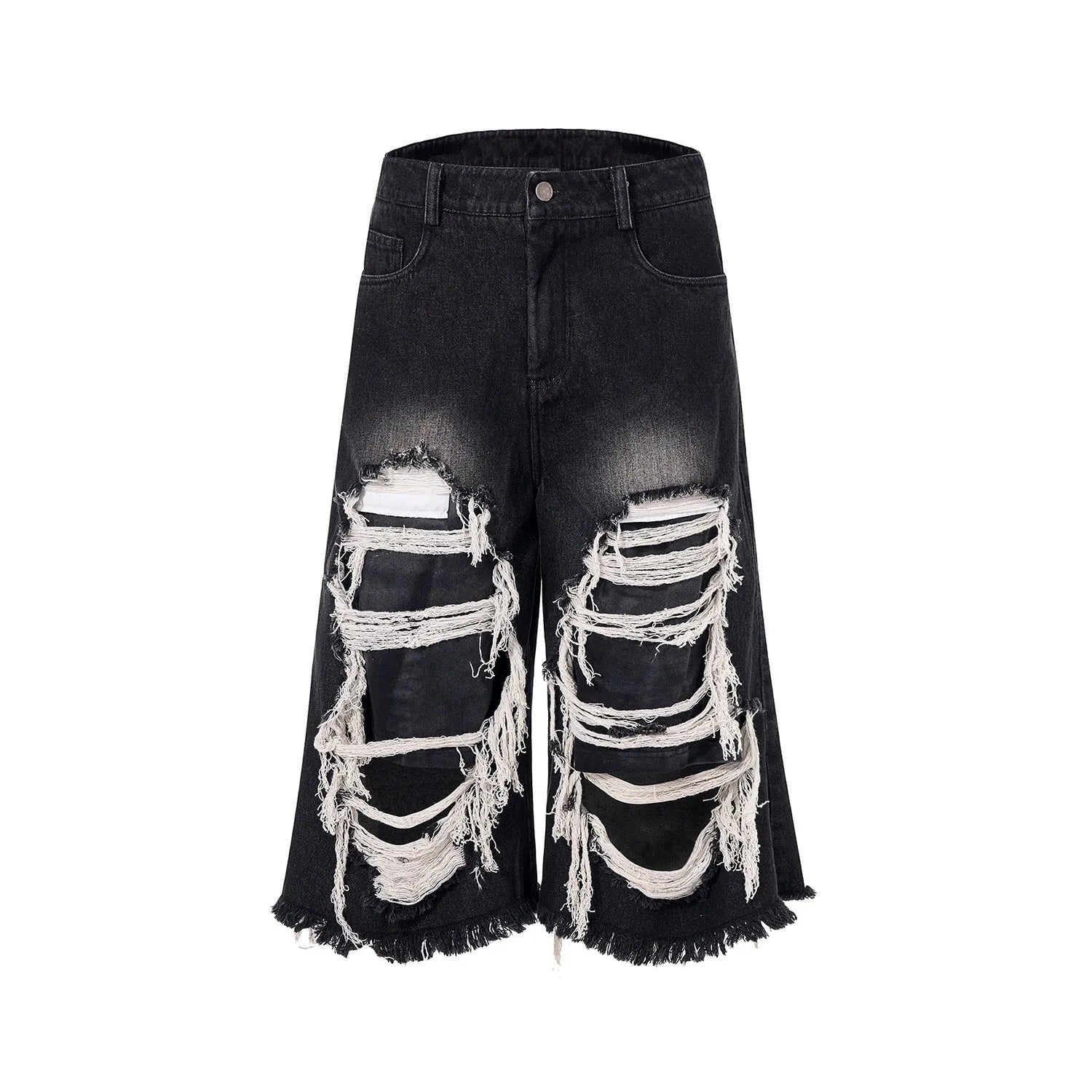 Black cropped wide-leg jeans with mid-high waist, showing loose fit and micro-elastic cotton fabric