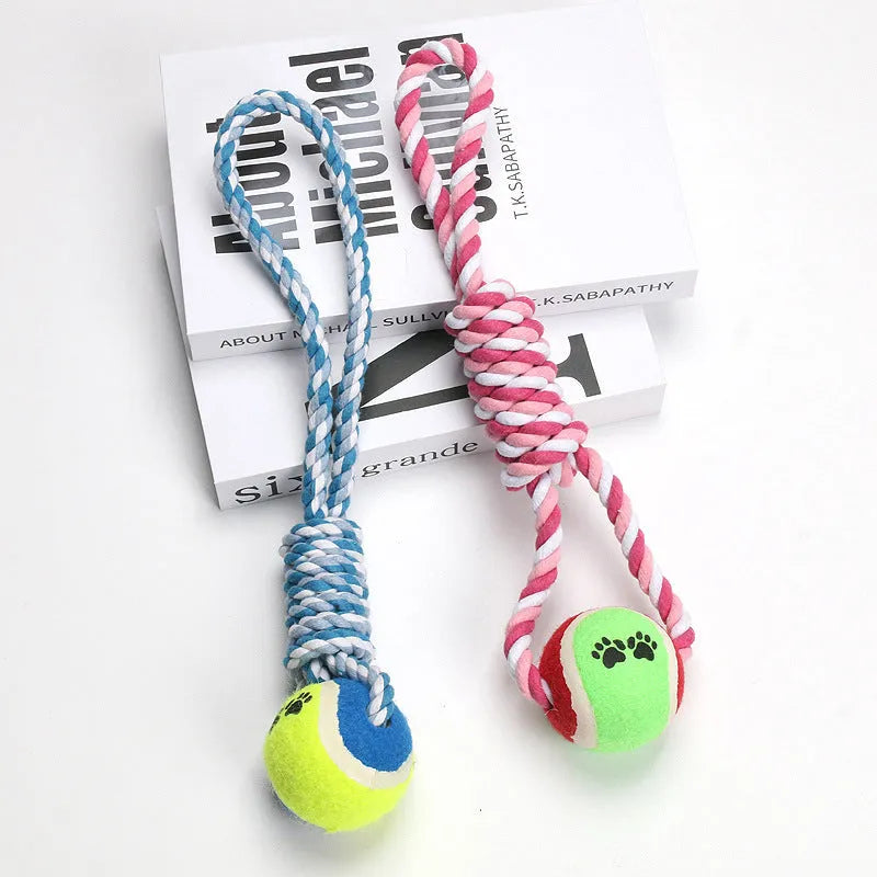 38cm cotton string dog toy in red and white or blue and white colours for medium to large breed dogs