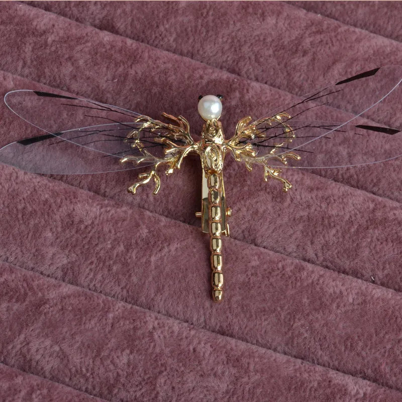 Golden dragonfly-shaped side clip headdress with jucai decoration for women