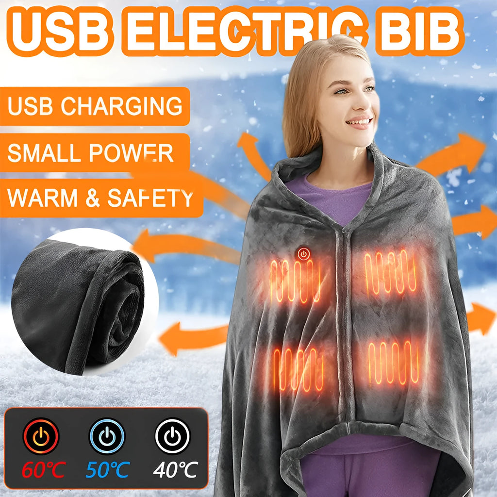 Dark grey USB electric heated plush blanket with round button zipper, shown folded.