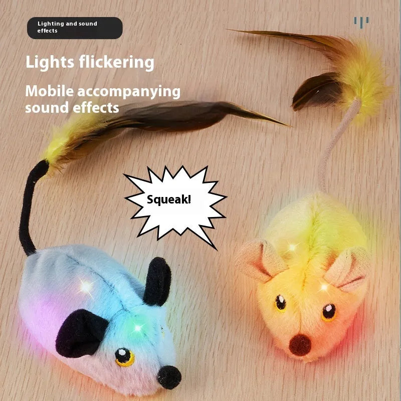 Simulation electric cat toy mouse in plush grey or yellow with remote control