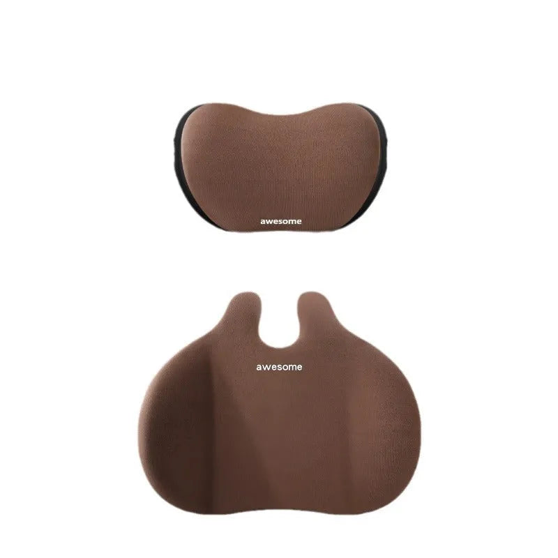 Car headrest and lumbar support pillow set in matching colours with cloth fabric and cotton filling